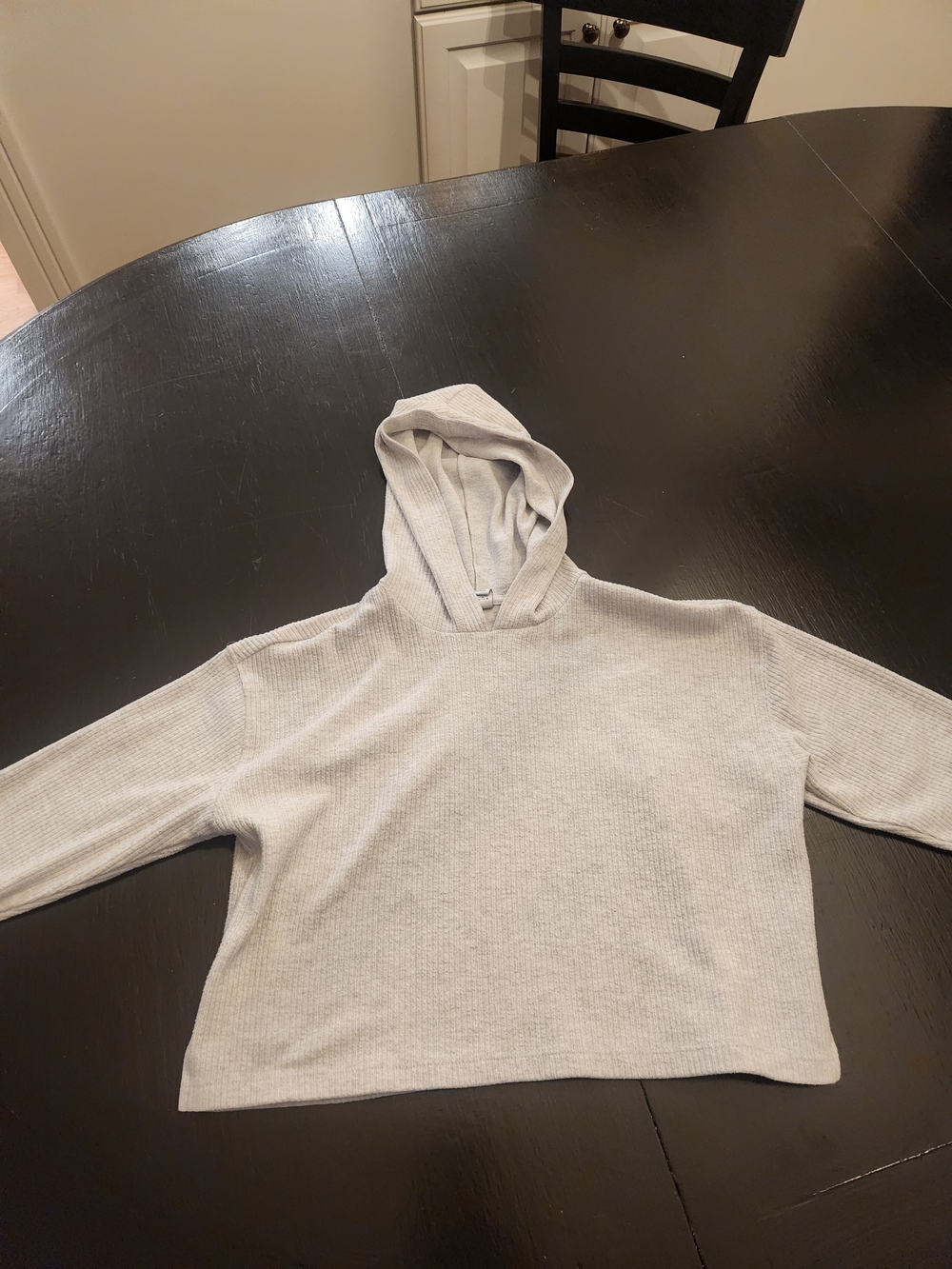 Girl's Old Navy Light Gray Ribbed Hooded Sweater